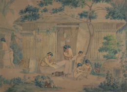 1062.  JOHANN SALOMON HEGI (1814-1896)Escena familiar, niños jugando y mujeres en sus quehaceres, México