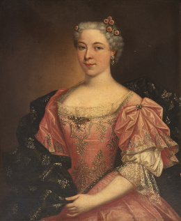 665.  CÍRCULO DE JEAN MARC NATTIER (Escuela francesa, siglo XVIII)Retrato de dama con tocado de flores