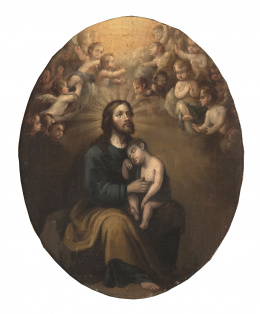 698.  ESCUELA ESPAÑOLA O COLONIAL, SIGLO XVIIISan José con el Niño y un cortejo de ángeles