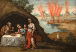 995.  ESCUELA COLONIAL, SIGLO XVIIILot y sus hijas, al fondo el incendio de Sodoma y Gomorra