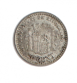 392.  Moneda en plata de 20 céntimos de peseta. Govierno provisional.1869. Libertad sentada.
