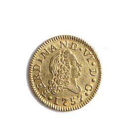 391.  Moneda de 1/2 escudo de oro de Fernando VI.1757. J.M.B