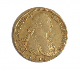 384.  Moneda de 8 escudos de oro de Fernando VII.1816. NI.S.F.J.