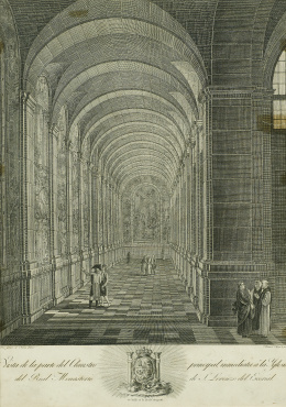 276.  JOSÉ GÓMEZ DE NAVÍA (del) TOMÁS LÓPEZ ENGUIDANOS  (grab)Vista del claustro del Real Monasterio del Escorial..