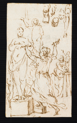 227.  ESCUELA ITALIANA, PRIMERA MITAD DEL SIGLO XVIIUna escultora tallando una estatua d Venus en su taller (¿Alegoría de la Escultura?)..