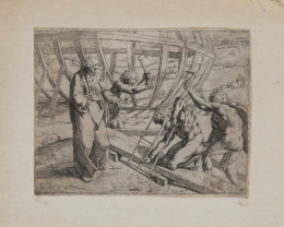 226.  SÉBASTIEN BOURDON (1616-1671)La huida a EgiptoGIO L. (GIOVANNI LANFRANCO)La construcción del Arca de Noé.
