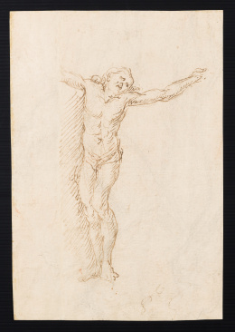 215.  ESCUELA SEVILLANA, PRIMERA MITAD DEL SIGLO XVIIEstudio para un Cristo Crucificado (anv.)Estudio para una armadura de madera (rev.).