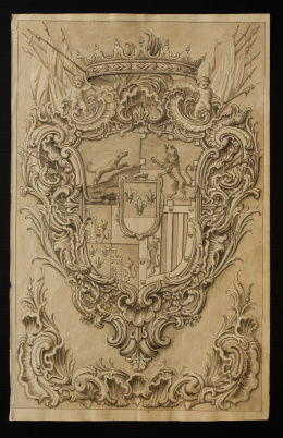 183.  ESCUELA ESPAÑOLA, TERCER CUARTO SIGLO XVIII. Escudo de armas en cartela rococó.h. 1750 - 70.