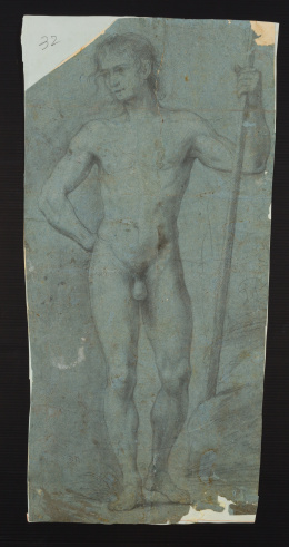 235.  ESCUELA ESPAÑOLA, PRIMERA MITAD SIGLO XVIII.Hombre desnudo apoyado en una lanza. .