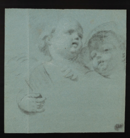 233.  JOSE DEL CASTILLO Y ARAGONESES. Cabezas de dos angelitos, alas y manos (anv)Cuadricula y bosquejo de un angelito (rev)h. 1770.