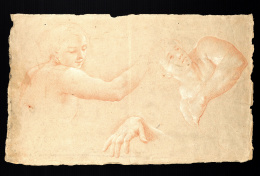 238.  FRANCISCO BAYEU Y SUBÍAS (1734 - 1795)Dos figuras, masculina y femenina ( parte superior con brazo) y una mano.h. 1764..