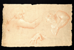 238.  FRANCISCO BAYEU Y SUBÍAS (1734 - 1795)Dos figuras, masculina y femenina ( parte superior con brazo) y una mano.h. 1764..
