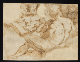 212.  COPIA DE DOMENICO DI PACE BECCAFUMI, SEGUNDA MITAD DEL SIGLO XVI.Dos hombres desnudos en un paisaje..