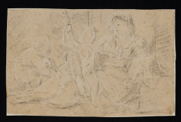 220.  ESCUELA ESPAÑOLA, TERCER CUARTO DEL SIGLO XVIII. Virgen con el Niño Jesús y San Juanito..