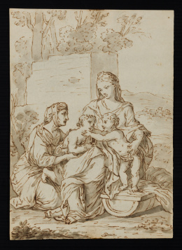 180.  ESCUELA ESPAÑOLA, ULTIMO CUARTO SIGLO XVIII, copiando a RAFAEL La Virgen con el Niño, Santa Isabel y San Juanito..