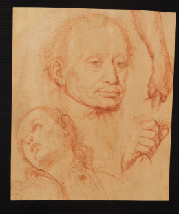 217.  ESCUELA ESPAÑOLA, PRIMER CUARTO SIGLO XVIII.Cabeza de hombre, cabeza de mujer, brazo masculino y mano (anv)Figura masculina desnuda (rev).