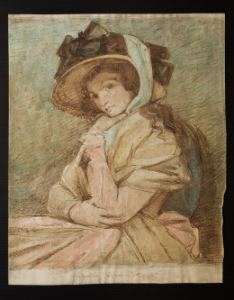 152.  ESCUELA ESPAÑOLA, FF. SIGLO XVIII - PP. SIGLO XIX, según un modelo de GEORGE ROMNEY. Emma Hart (después Lady Hamilton) con un sombrero de paja..