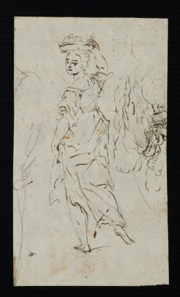 226.  ESCUELA ITALIANA, PRIMERA MITAD DEL SIGLO XVIII.Mujer de espaldas portando un cestillo de frutas (anv)Figura de apóstol o profeta (rev).