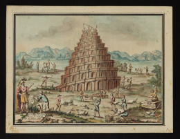 153.  ESCUELA ITALIANA, MEDIADOS DEL SIGLO XVIII. Construcción de la Torre de Babel..
