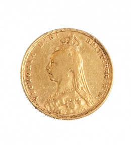 399.  Moneda de una libra de la Reina Victoria en oro. 1889.