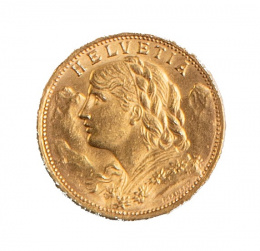 402.  Moneda de 20 Francos suizos de oro.1927