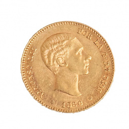397.  Moneda de 25 ptas de oro de Alfonso XII.1880. MS.M.
