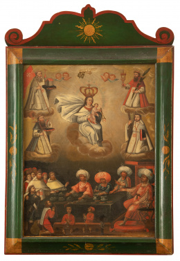 1003.  ESCUELA MEXICANA O SUDAMERICANA, SIGLO XVIIIVirgen de la Merced con la liberación de los esclavos mercedarios