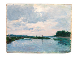 864.  AURELIANO DE BERUETE  (Madrid, 1845-1912)Paisaje de Vichy, río Allier