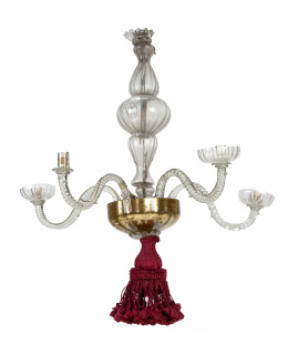 436.  Lámpara de cristal de cinco brazos de luz.La Granja, S. XIX.