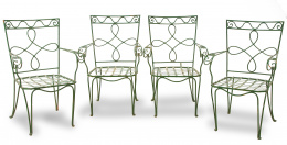 591.  Juego de cuatro sillas de jardín en hierro pintado de verde, años 70.