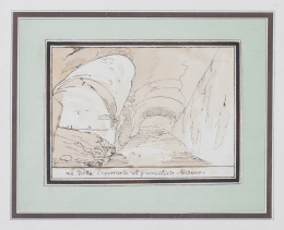 638.  ESCUELA ITALIANA, SIGLO XIXVista de la cueva de la Dragonara en Capo de Miseno y Vista de un antiguo baño