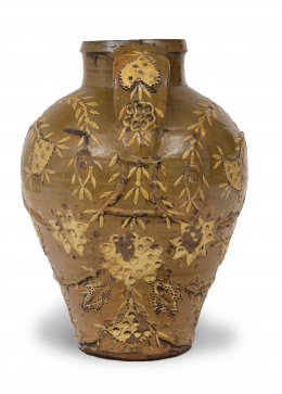 449.  Orza de boda de cerámica esmaltada.Cuerva, Toledo, S. XIX - XX.