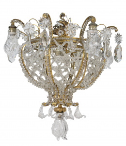 716.  Lámpara de techo de cristal transparente tallado y bronce dorado. ff. del S. XIX - pp. del S. XX.