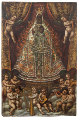 679.  ESCUELA ESPAÑOLA, SIGLO XVIIVirgen de Guadalupe con ángeles músicos