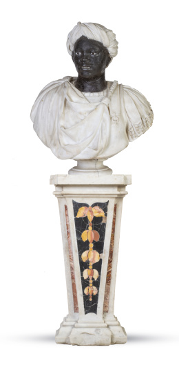 1355.  "Blackamoore" de mármol talladoColumna de mármol con decoración de piedras de color,Italia, S. XIX