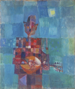 832.  MANUEL HERNÁNDEZ MOMPÓ (Valencia, 1927 - Madrid, 1992)Payaso con mandolín, 1956