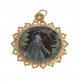 2.  Relicario colgante S. XVIII con miniaturas pintadas sobre cristal y marco de filigrana