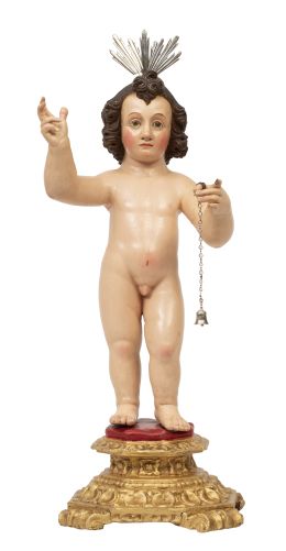 515.  Niño Jesús bendiciendo.
Escultura en madera tallada y poli