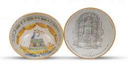 894.  Lote de dos cuencos de cerámica esmaltada con advocaciones marianas.Italia, S. XIX.