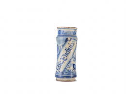 1148.  Bote de farmacia de cerámica esmaltada en azul de cobalto.Trabajo catalán, S. XVIII.