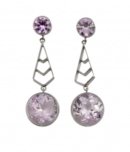 88.  Pendientes largos estilo Art-Decó con rosas de Francia de talla circular 