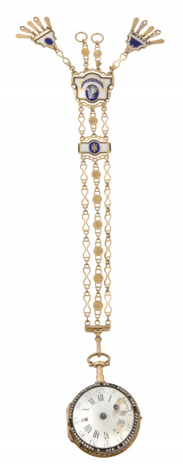 385.  Reloj lepine S. XVIII con chatelaine de oro y esmaltes 