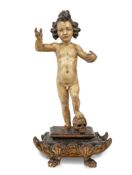 351.  Niño Jesús de la Pasión.Escultura en madera tallada y policromada.Círculo de Juan Montañés, S. XVII.