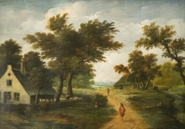 723.  ESCUELA CENTROEUROPEA, SIGLO XIXPaisaje con figura en el camino