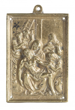 982.  El descendimiento.Placa en bronce.España, S. XVII - XVIII.
