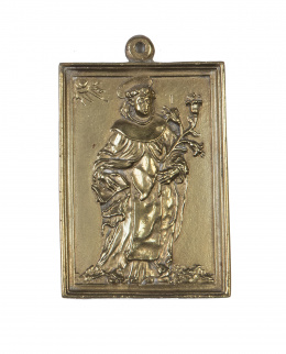 693.  San Antonio.Placa devocional de bronce.España, S. XVII - XVIII.