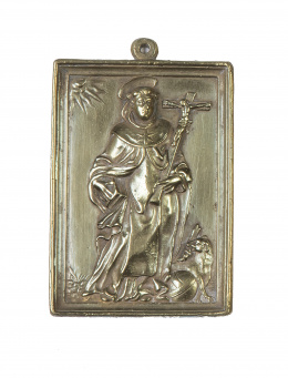 691.  San Antonio.Placa devocional de bronce.España, S. XVII - XVIII.