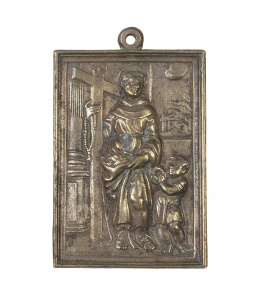 694.  Santo.Placa devocional de bronce.España, S. XVII - XVIII.