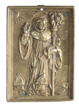 981.  San Antonio.Placa devocional de bronce.España, S. XVII - XVIII.