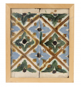 1143.  Panel de azulejos de céramica esmaltada de "arista"´con decoración romboidal.Sevilla, S. XVI.